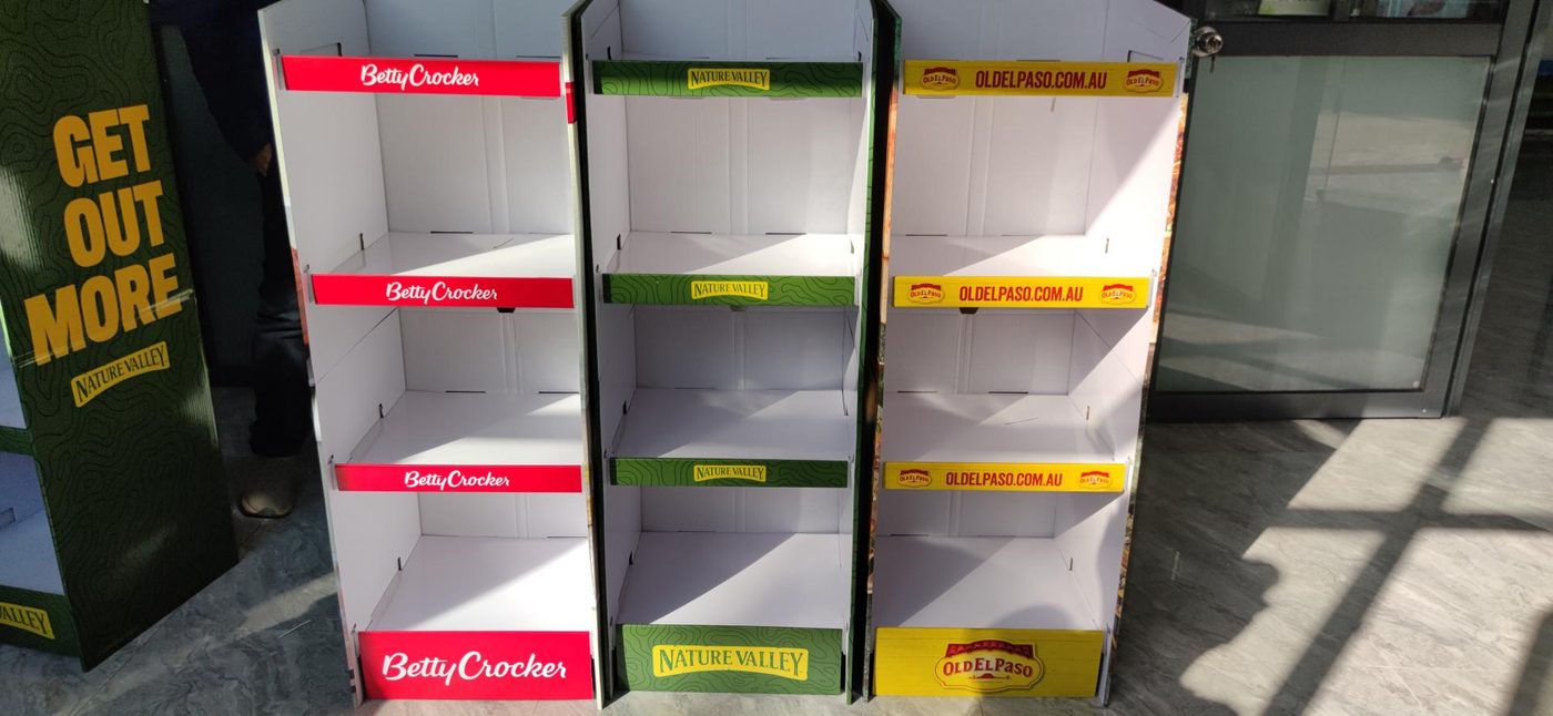 Printed floor displays for a grocery brand